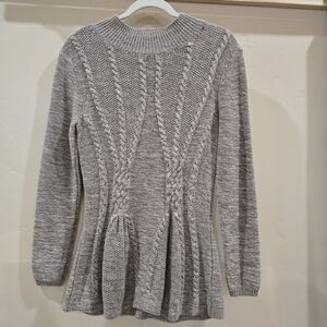 Boston Proper women's M knit peplum tunic brown cable knit sweater